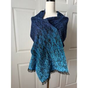 Fraas NWT Blue Purple Ombré Textured Knit Scarf Fringe Wearable Art European